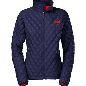 THE NORTH FACE Thermoball Quilted Puffer Jacket Coat, Navy Blue and Orange